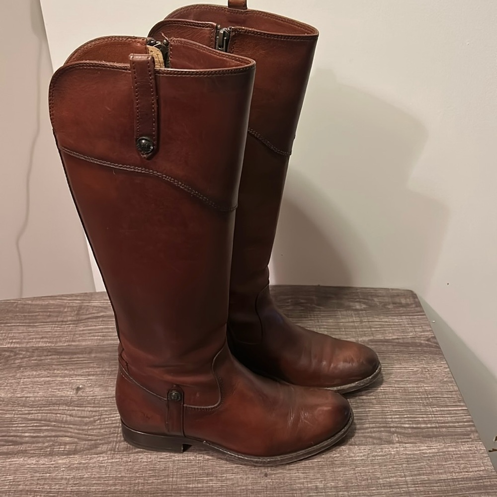 Frye Melissa Tab Tall Boots Leather Riding Equestrian Redwood Brown Size 5.5